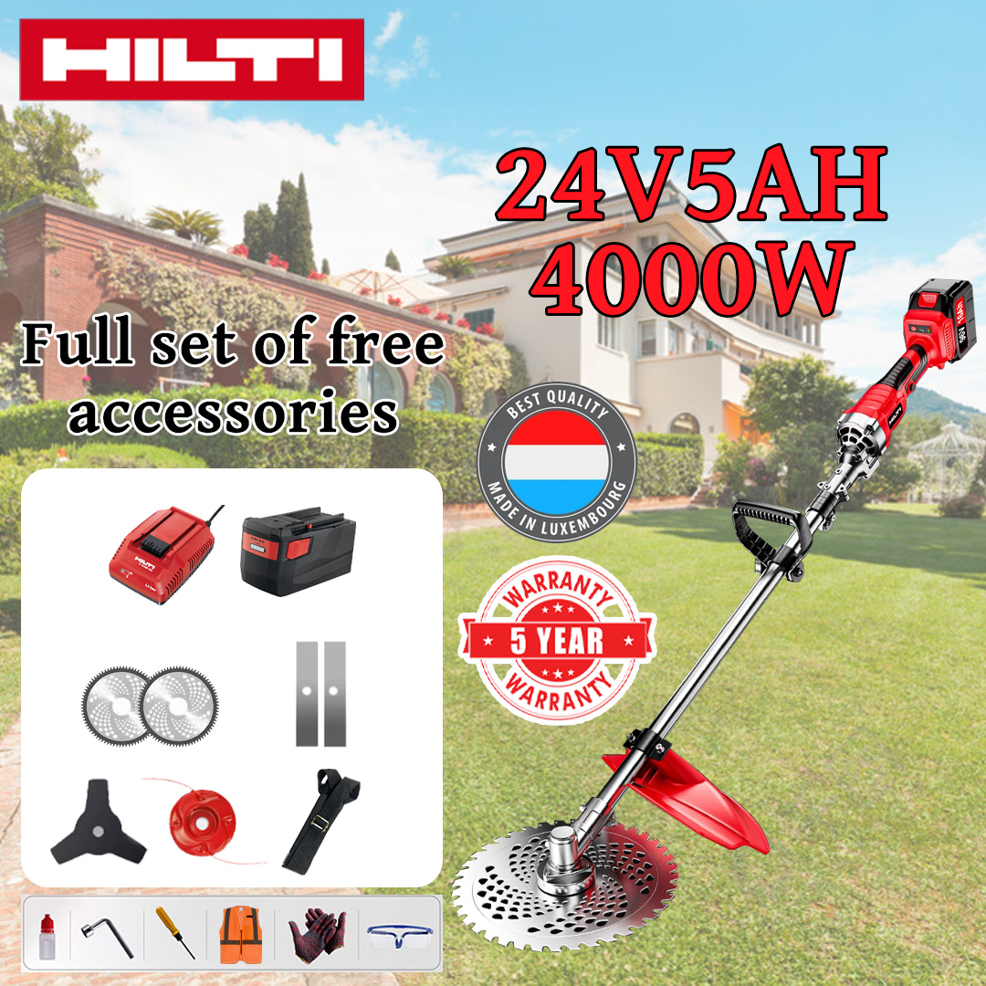 [Normal Model] Lawn Mower (4000w24V5AH) + Alloy Saw Blade * 2 + Alloy Saw Blade * 2 + Alloy Cutting Head * 1 + Tri-blade Knife * 1 + Charger + Battery * 1 + Belt * 1 + Other Accessories + 5 Year Warranty