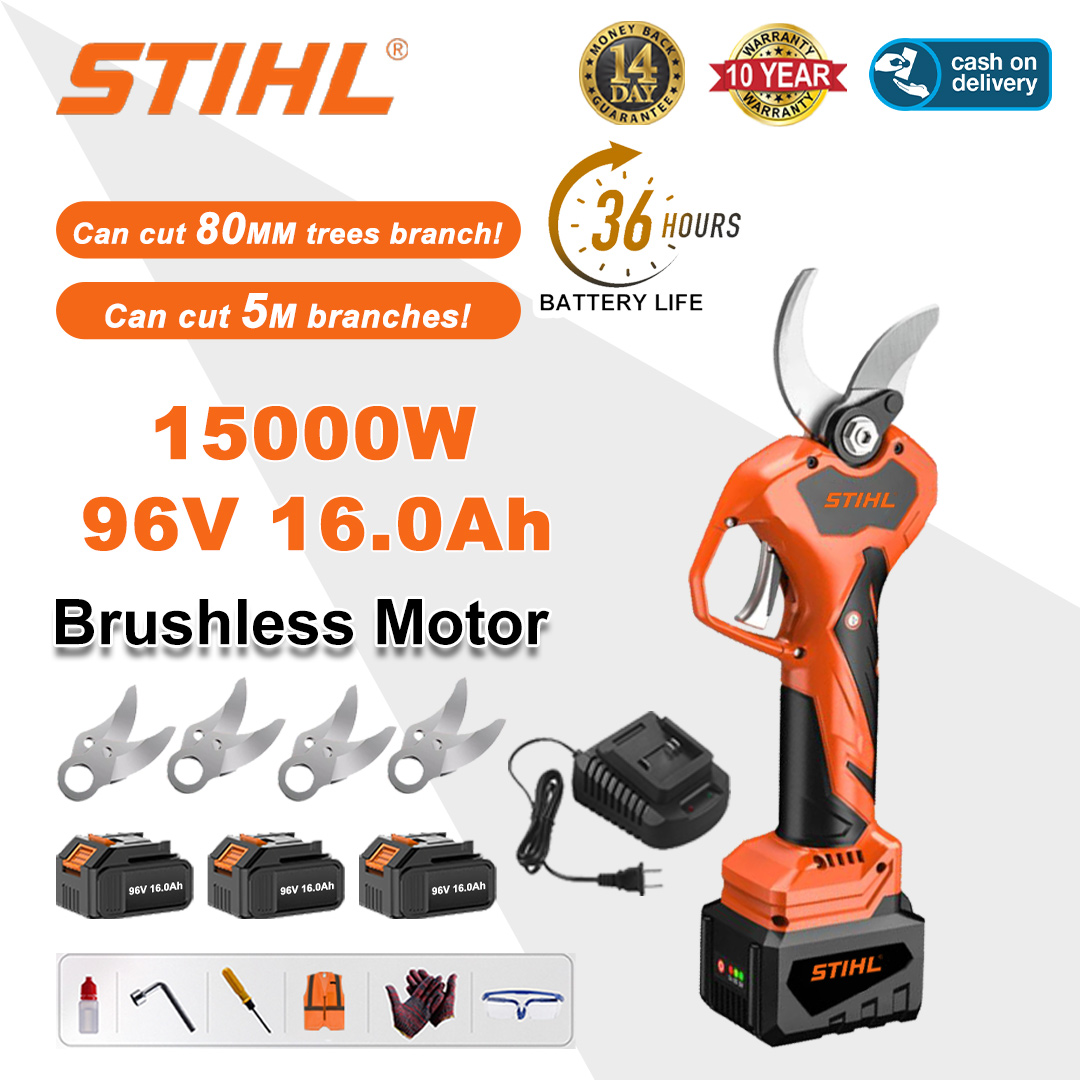 15000W brushless lithium battery pruning shears + 96V16Ah battery * 3 + SK9 alloy blade * 4 + charger + LED power display + tool box + lubricating oil + safety glasses + 10-year warranty