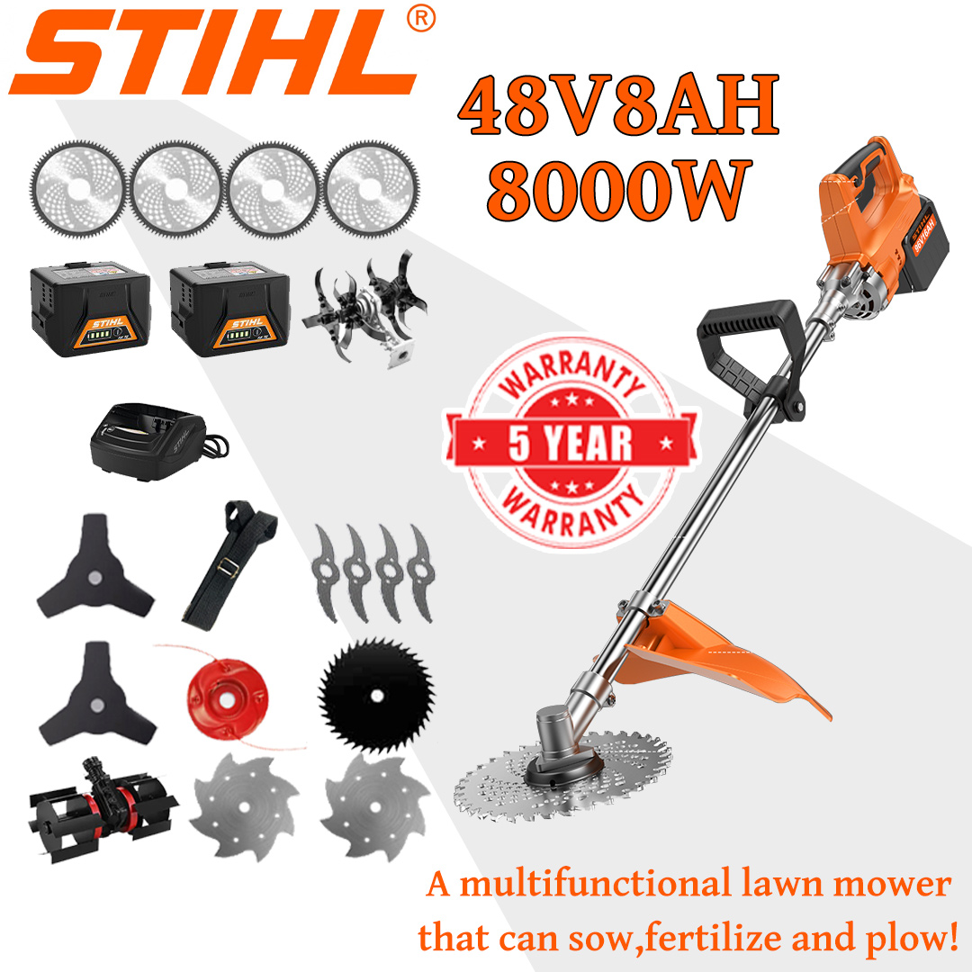 [Deluxe model] Lawn mower (8000w48V8AH) + blade head *1 + adjustment wheel *1 + alloy saw blade *4 + alloy saw blade *4 + alloy blade head *1 + triple blade *2 + anti-blocking blade *1 + Steel blade *2 + charger + battery *2 + handle *1 + other accessories + 10 years warranty